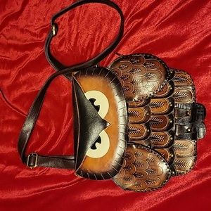 Vintage handmade leather owl handbag crossbody